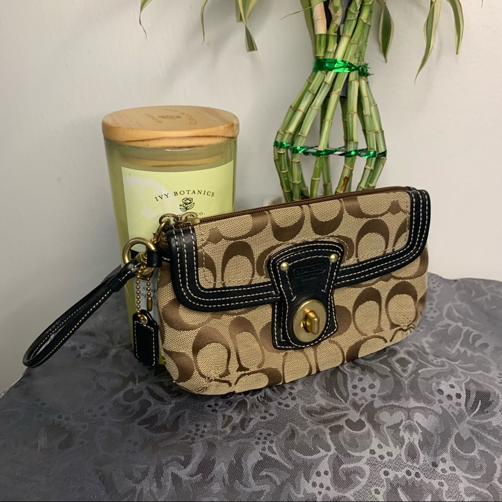 Brown coach wristlet mini purse